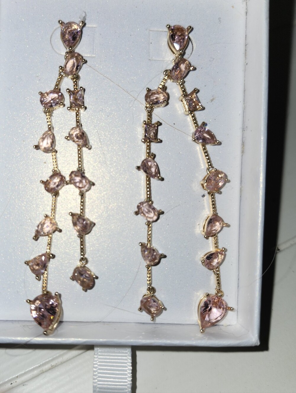 NWOT Avara Delicate Pink Teardrop & CZ Drop Earrings 3"